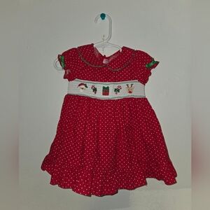 Good Lad Smocked Christmas Embroidered Red and White Polka Dot Dress With Bottom